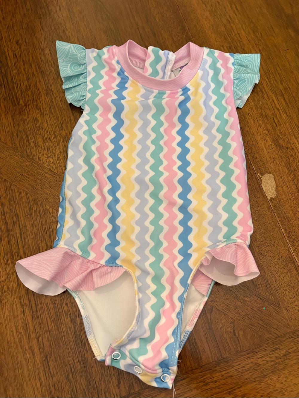 Kids One-Piece Swimsuit in Pastel Rainbow Zigzag